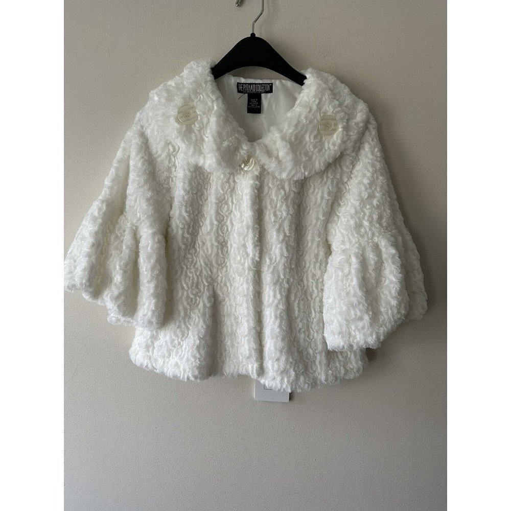The Pyramid Faux Fur Crop Vintage Jacket 3/4 Sleeve Oversized Peter Pan Collar S